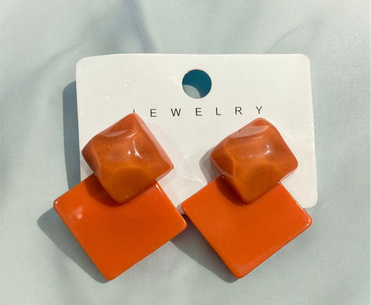 Square stud orange earrings